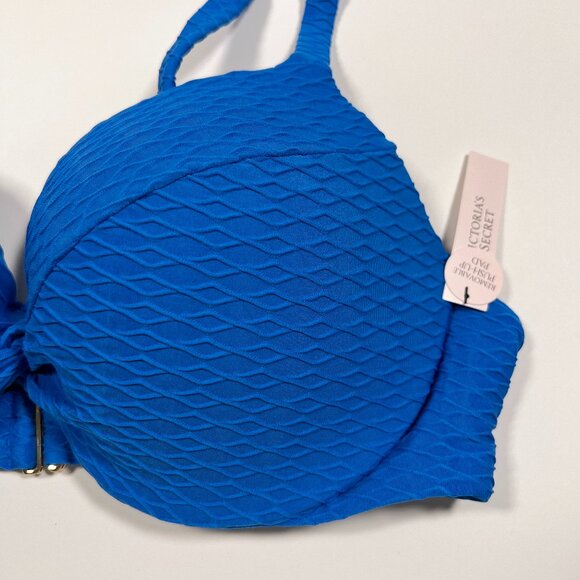 Victoria Secret 32DD TWIST FRONT Push Up Bikini Top Underwire Textured Blue - Picture 3 of 7